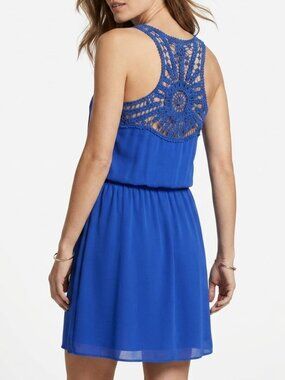 Naked Zebra Cobalt Blue Crochet Lace Back Mini Dress Size S Festival Indie Sleaz